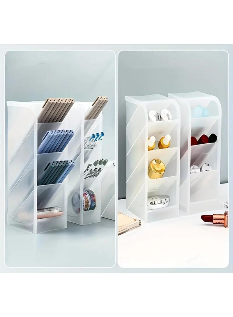 LDQ Multifunctional Clear Plastic Desk Organizer Pen Holder with Frosted Slant Insert – Stationery, Makeup Brush & Lipstick Storage - Image 3